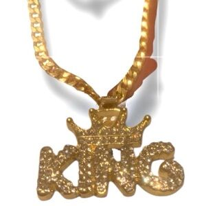 NEW Men’s Gold and Silver KING Statement Pendant Necklace Cuban Rapper style NWT